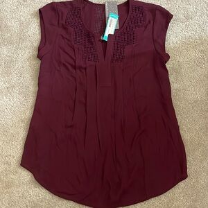 Daniel Rainn burgundy/wine Estefany lace detail split neck blouse